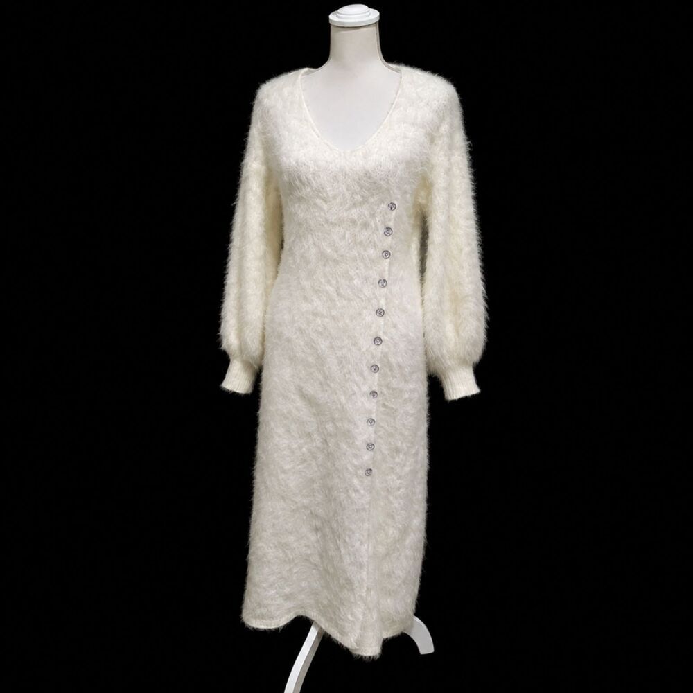 NWOT Oyrosy White Faux Angora Sweater Dress | Size XS